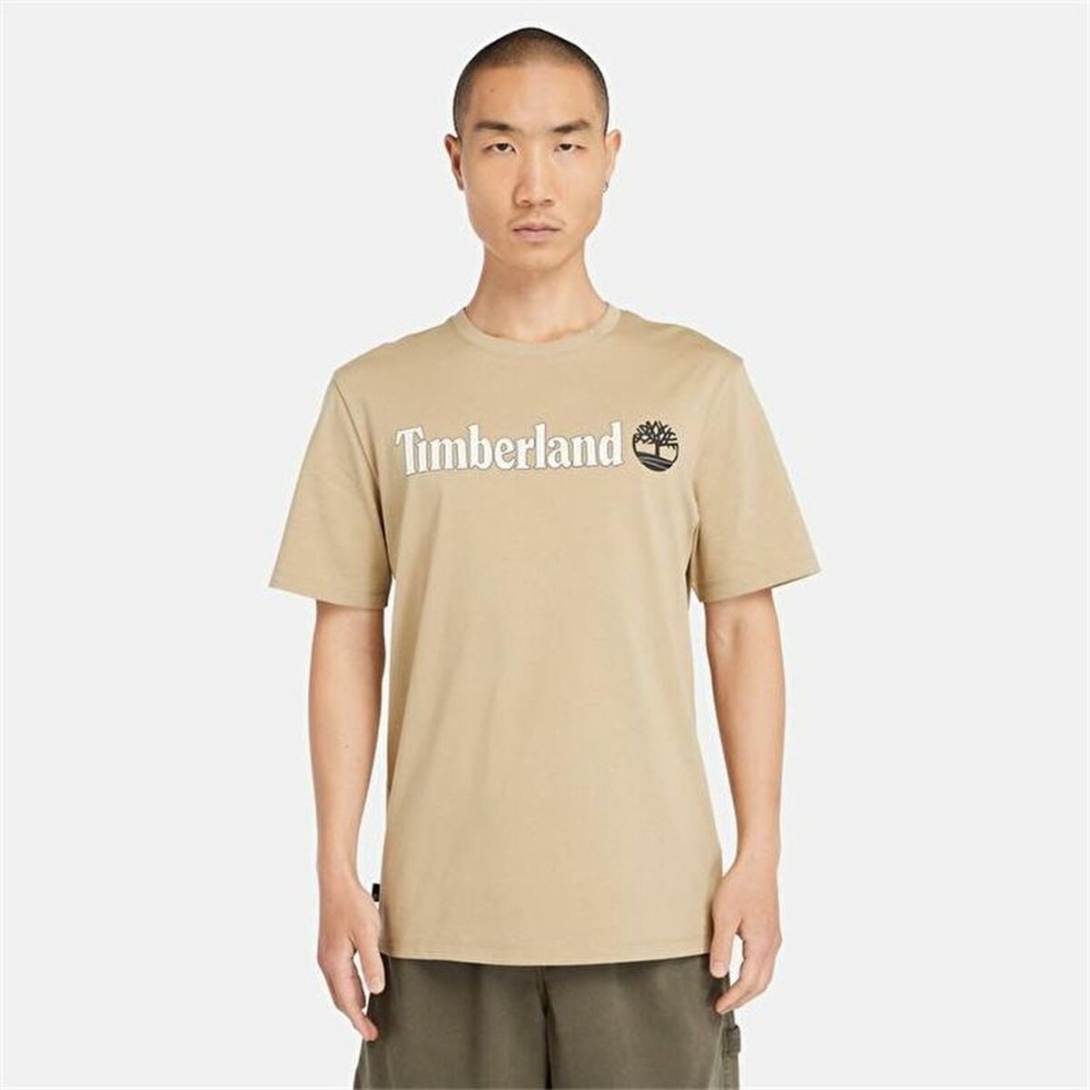 Men’s Short Sleeve T-Shirt Timberland Kennebec River Linear Logo Light brown-4