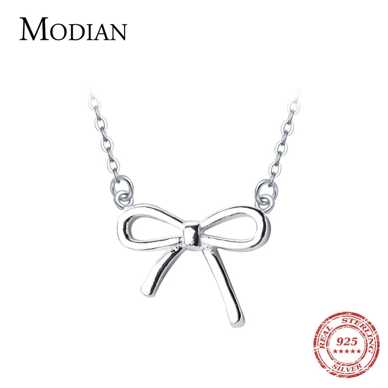 Modian Authentic 925 Sterling Silver Elegant Bowknot Necklace Pendant for Women Fashion Fine Statement Jewelry Gifts Bijoux