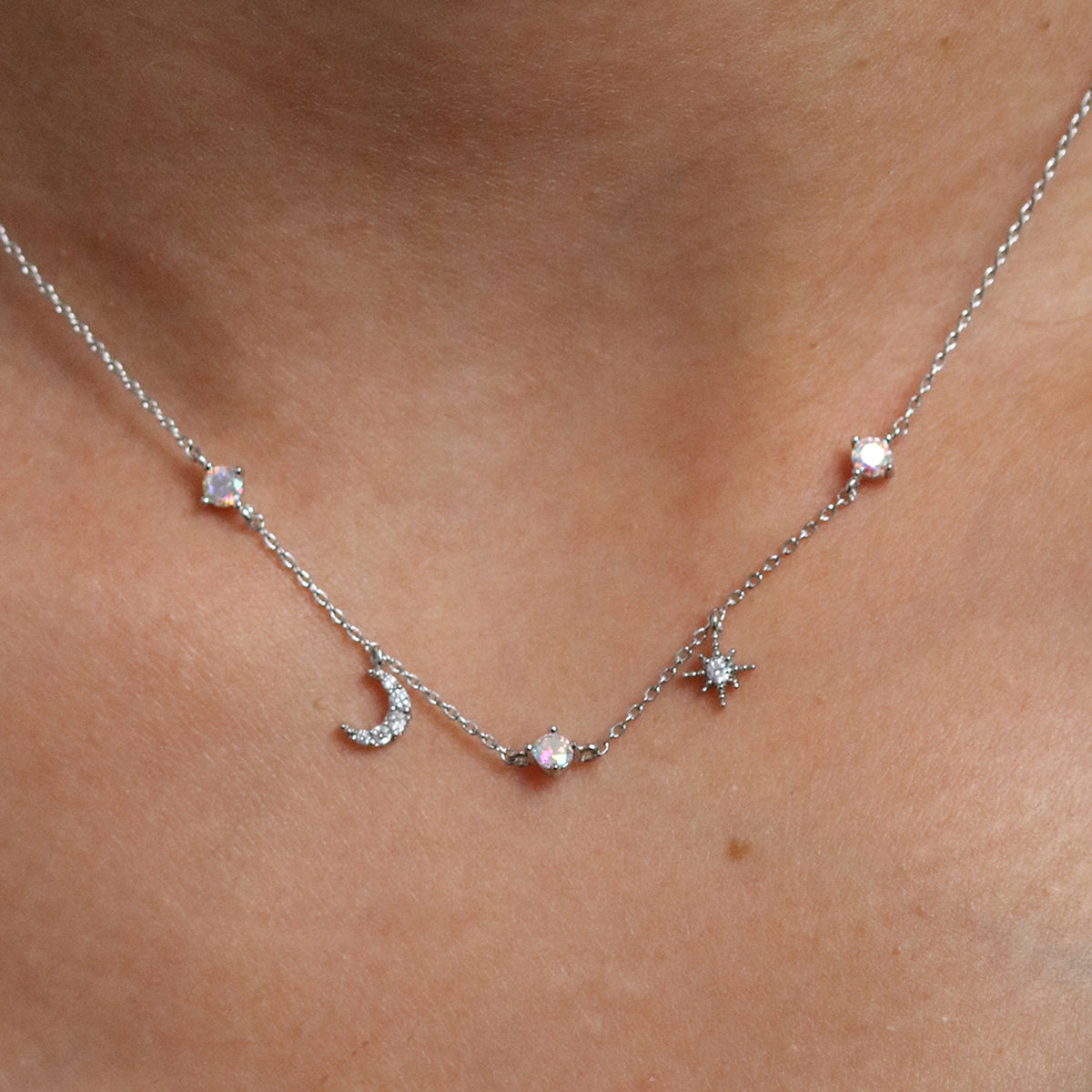 Smoked topaz cubic moon star necklace-2