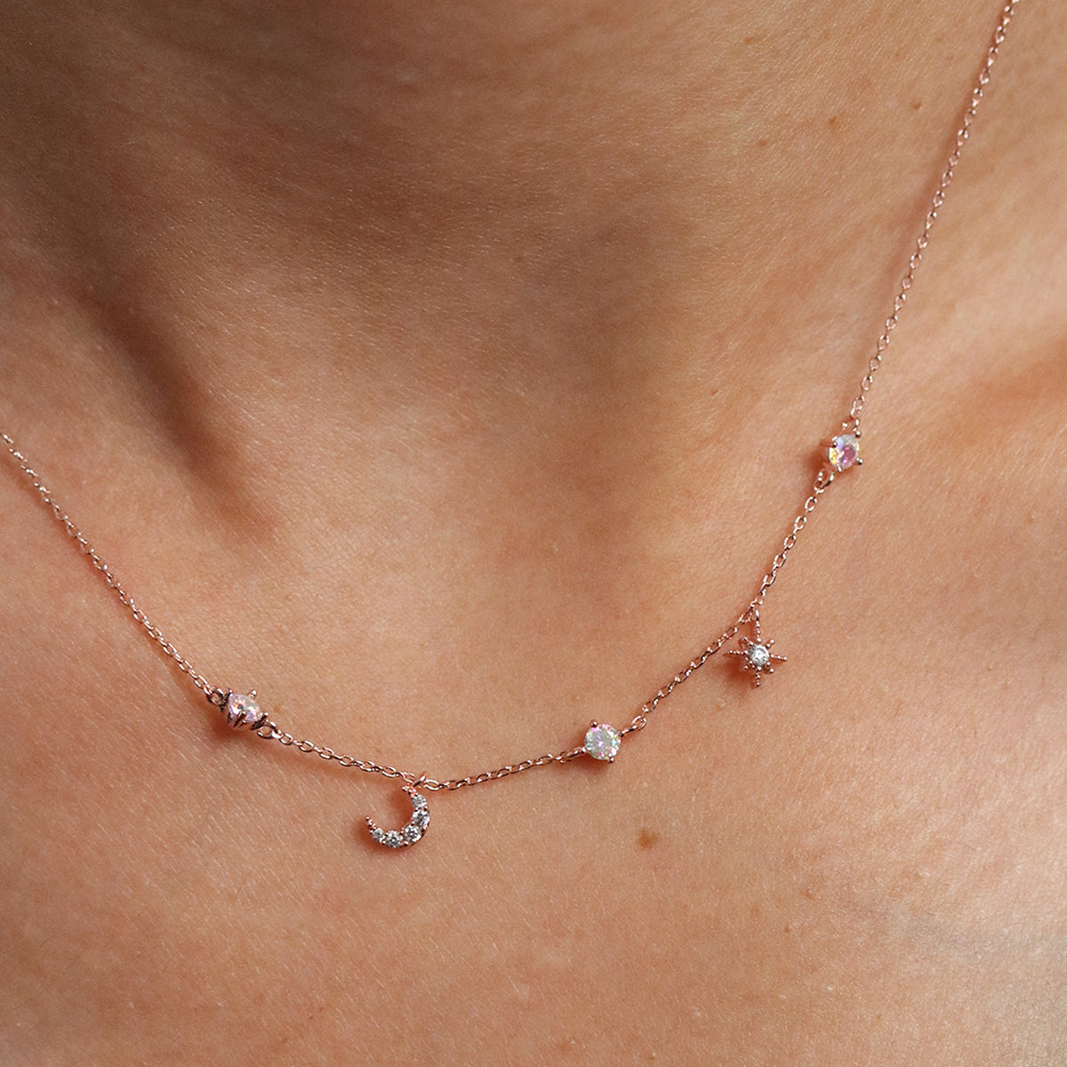 Smoked topaz cubic moon star necklace-3
