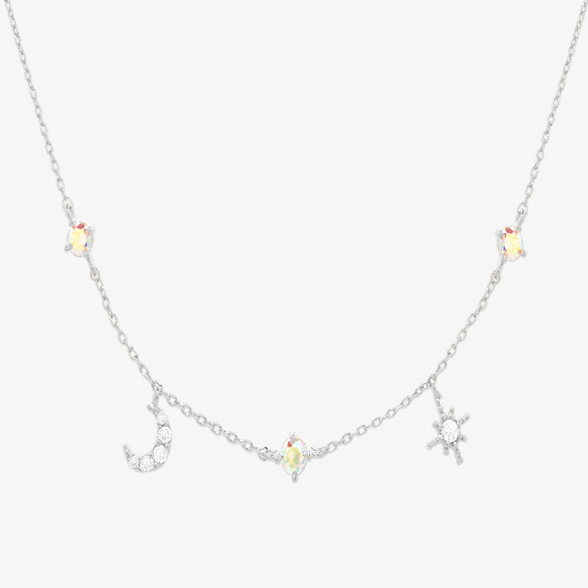 Smoked topaz cubic moon star necklace-4