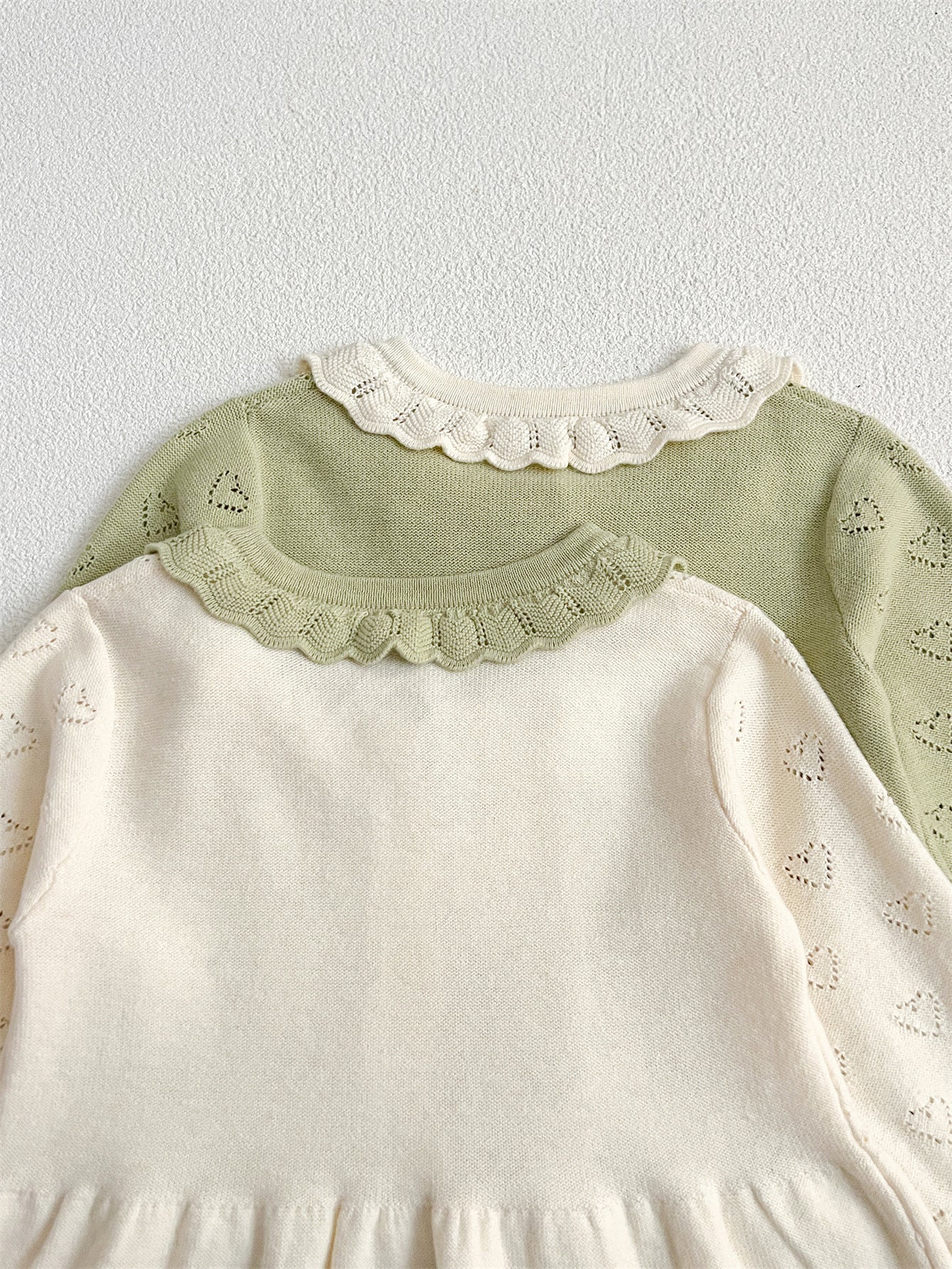 Autumn New Arrival Baby Kids Girls Comfortable Hollow-out Design Knitted Long Sleeves Top with Heart Pattern and Collar-3