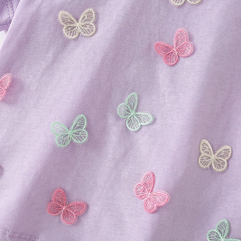 Summer Girls’ Butterfly Pattern Decorated T-shirt in European and American Style-2