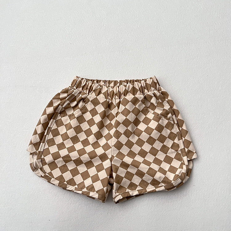 Checkerboard Print Pattern Comfy Shorts-6