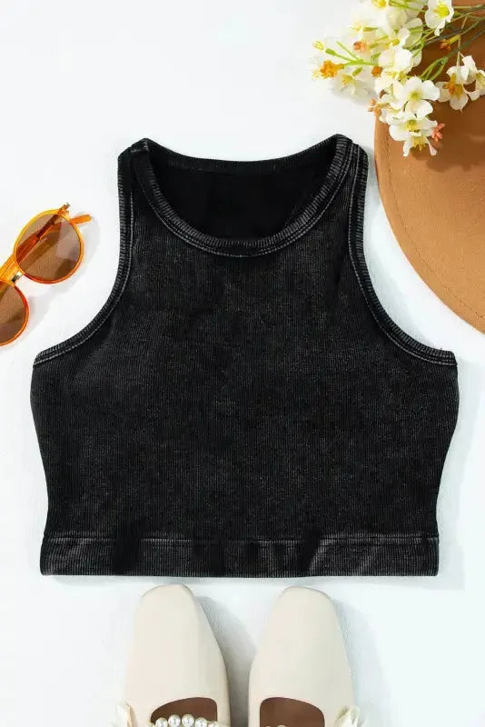 Ribbed Racerback Cropped Tank Top-2