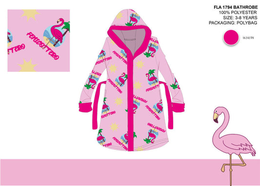 Flamingo microfiber hooded robe for children - light pink - 110-116-0