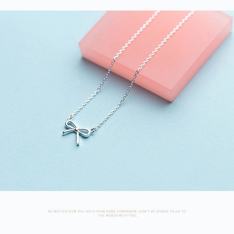 Modian Authentic 925 Sterling Silver Elegant Bowknot Necklace Pendant for Women Fashion Fine Statement Jewelry Gifts Bijoux