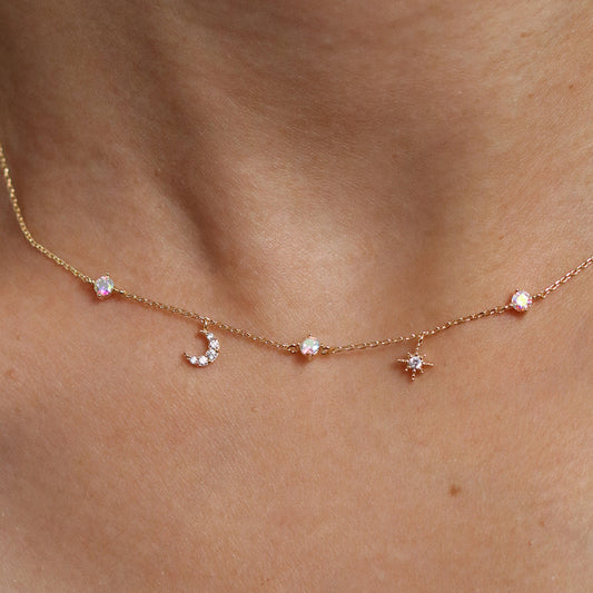 Smoked topaz cubic moon star necklace-1