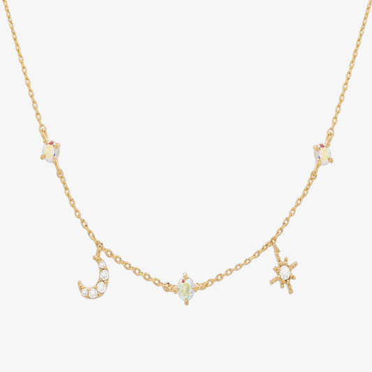 Smoked topaz cubic moon star necklace-0