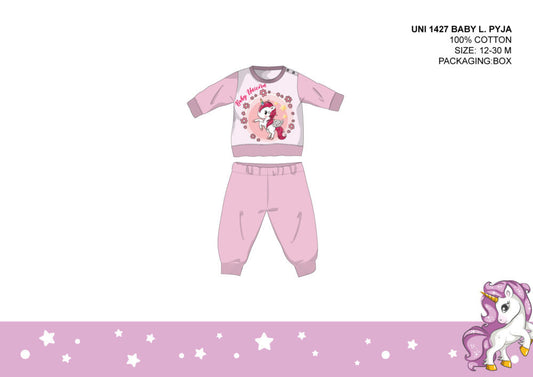 Unicorn baby pajamas - jersey cotton pajamas - light pink - 86-0
