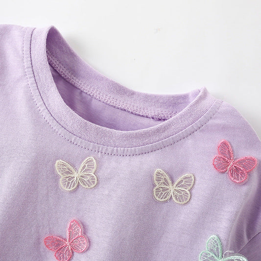 Summer Girls’ Butterfly Pattern Decorated T-shirt in European and American Style-1