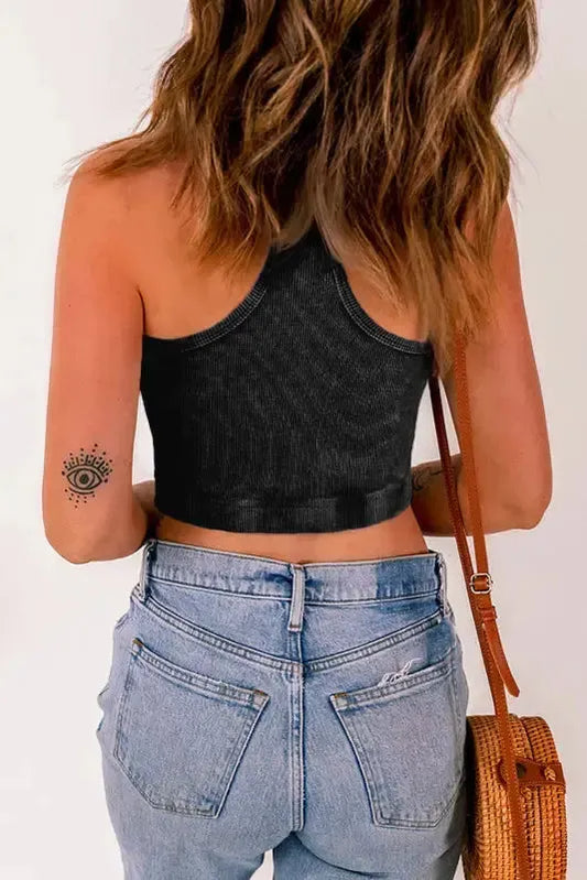Ribbed Racerback Cropped Tank Top-1